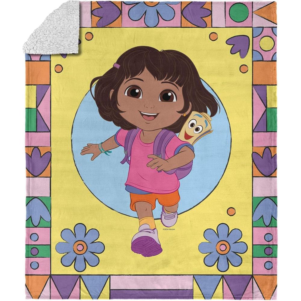 imageNORTHWEST Dora The Explorer Dora and Friends Collage Silk Touch Sherpa Throw Blanket Soft Fleece Cartoon Character 50 x 60 inchesRunning Dora