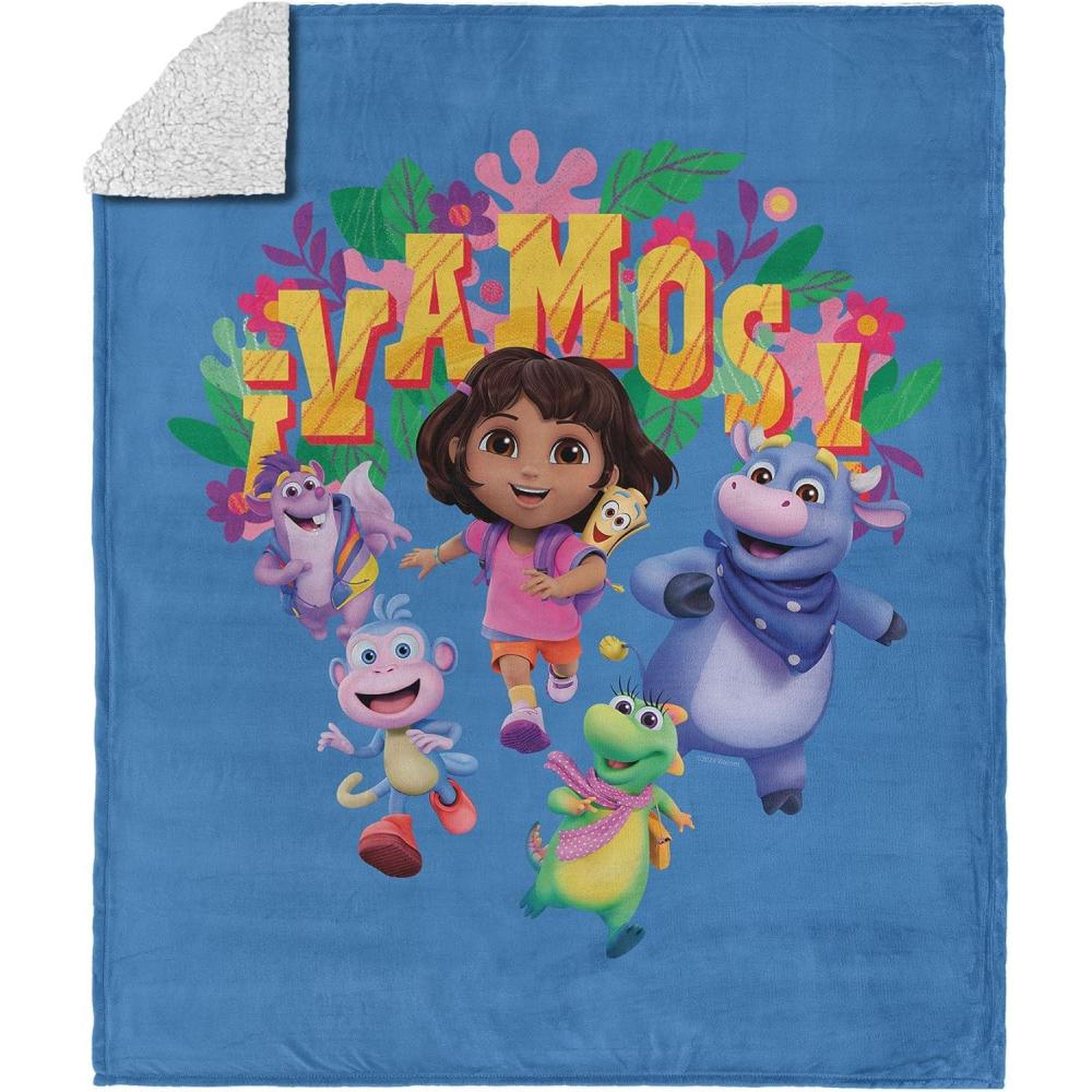 imageNORTHWEST Dora The Explorer Dora and Friends Collage Silk Touch Sherpa Throw Blanket Soft Fleece Cartoon Character 50 x 60 inchesVamos