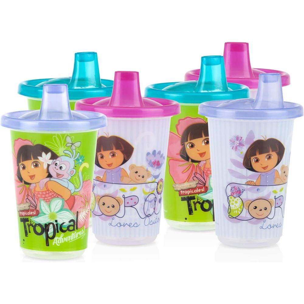 imageNuby Wash or Toss Reusable Cups ampamp Lids with Spout Nickelodeon Dora The Explorer 10 Oz 6 Count10 Ounces
