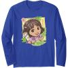 Dora (2024) Dora and Map Tropical Leaves Long Sleeve T-Shirt(Royal Blue)