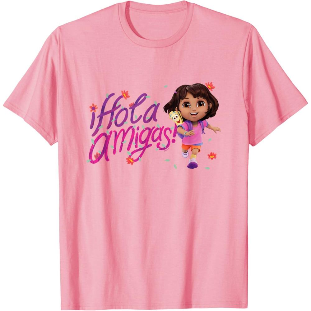 imageDora the Explorer Hola Amigas Colorful Floral Chest Logo TShirtPink