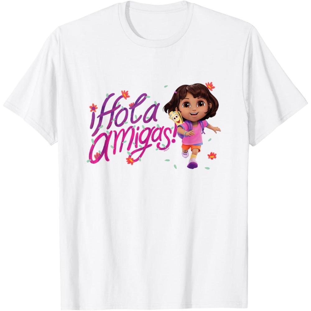 imageDora the Explorer Hola Amigas Colorful Floral Chest Logo TShirtWhite