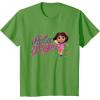 Dora the Explorer ¡Hola Amigas! Colorful Floral Chest Logo T-Shirt(Grass Green)