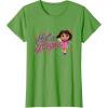 Dora the Explorer ¡Hola Amigas! Colorful Floral Chest Logo T-Shirt(Grass Green)
