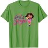 Dora the Explorer ¡Hola Amigas! Colorful Floral Chest Logo T-Shirt(Grass Green)