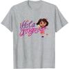 Dora the Explorer ¡Hola Amigas! Colorful Floral Chest Logo T-Shirt(Heather Grey)