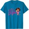 Dora the Explorer ¡Hola Amigas! Colorful Floral Chest Logo T-Shirt(Sapphire Blue)