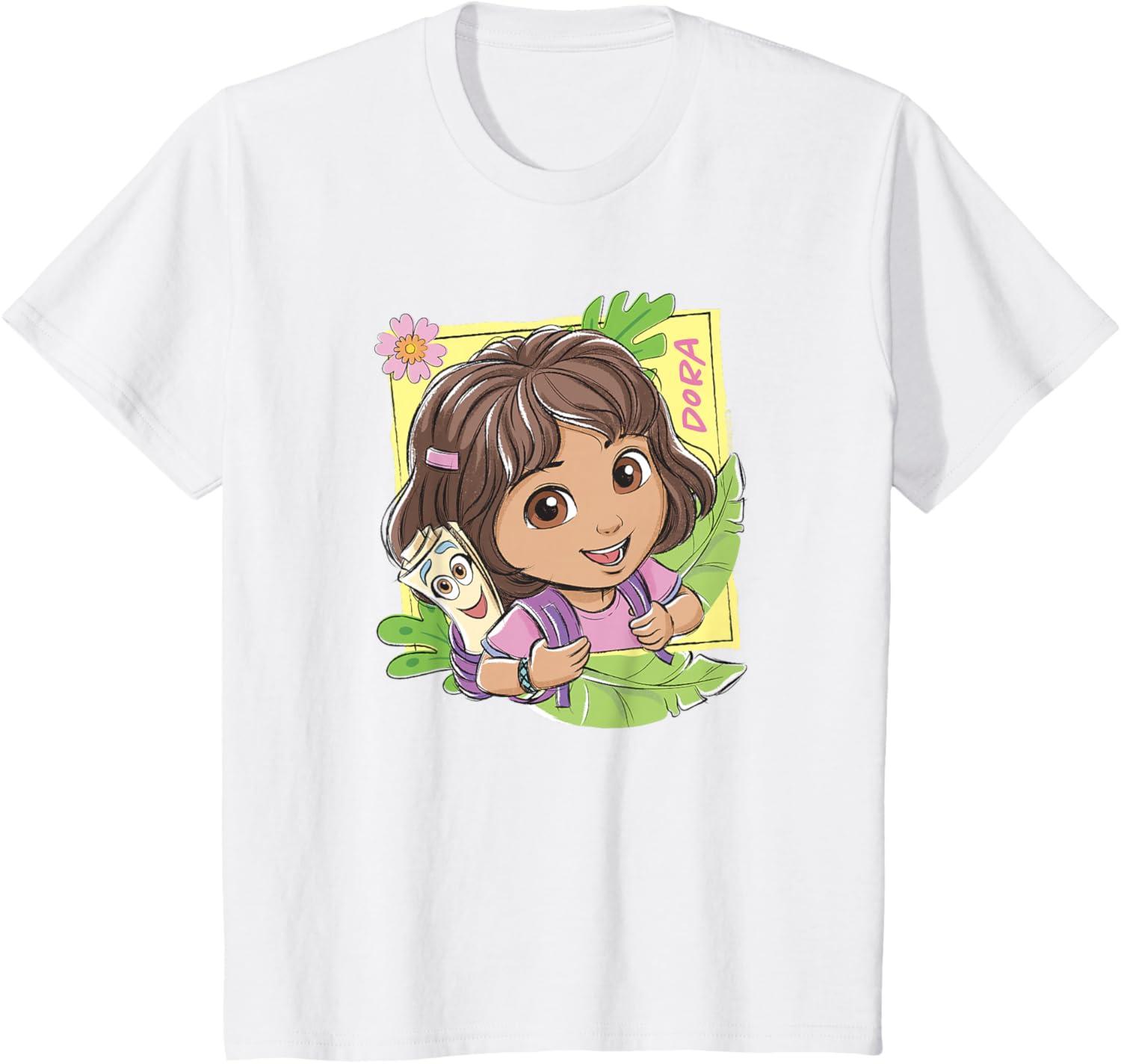 imageDora 2024 Dora and Map Tropical Leaves TShirtWhite
