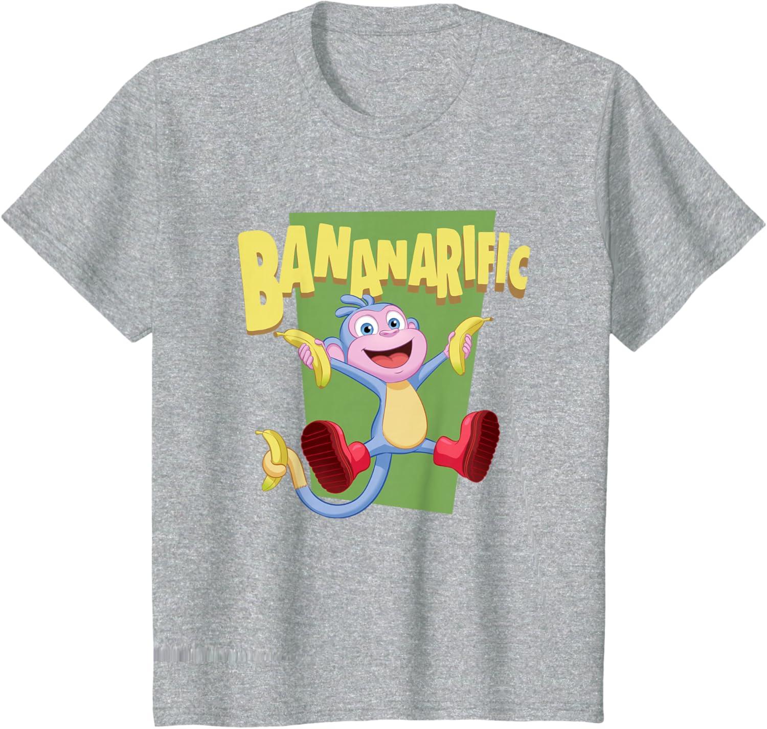 imageDora the Explorer Cute Boots Bananarific Big Chest Logo TShirtHeather Grey