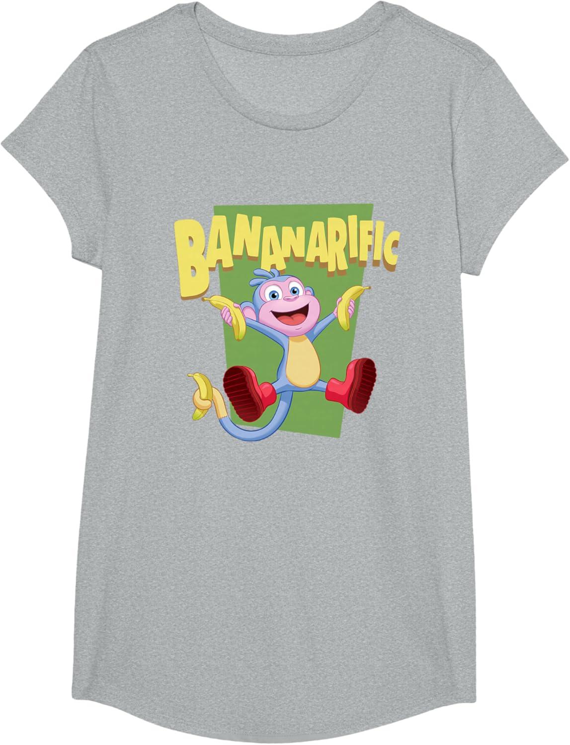 imageDora the Explorer Cute Boots Bananarific Big Chest Logo TShirtHeather Grey