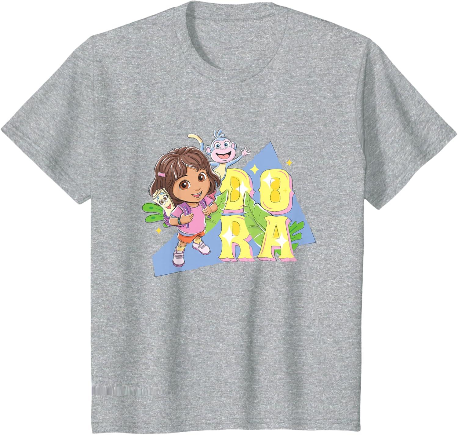 imageDora the Explorer Dora And Friends Colorful Sketch Logo TShirtHeather Grey