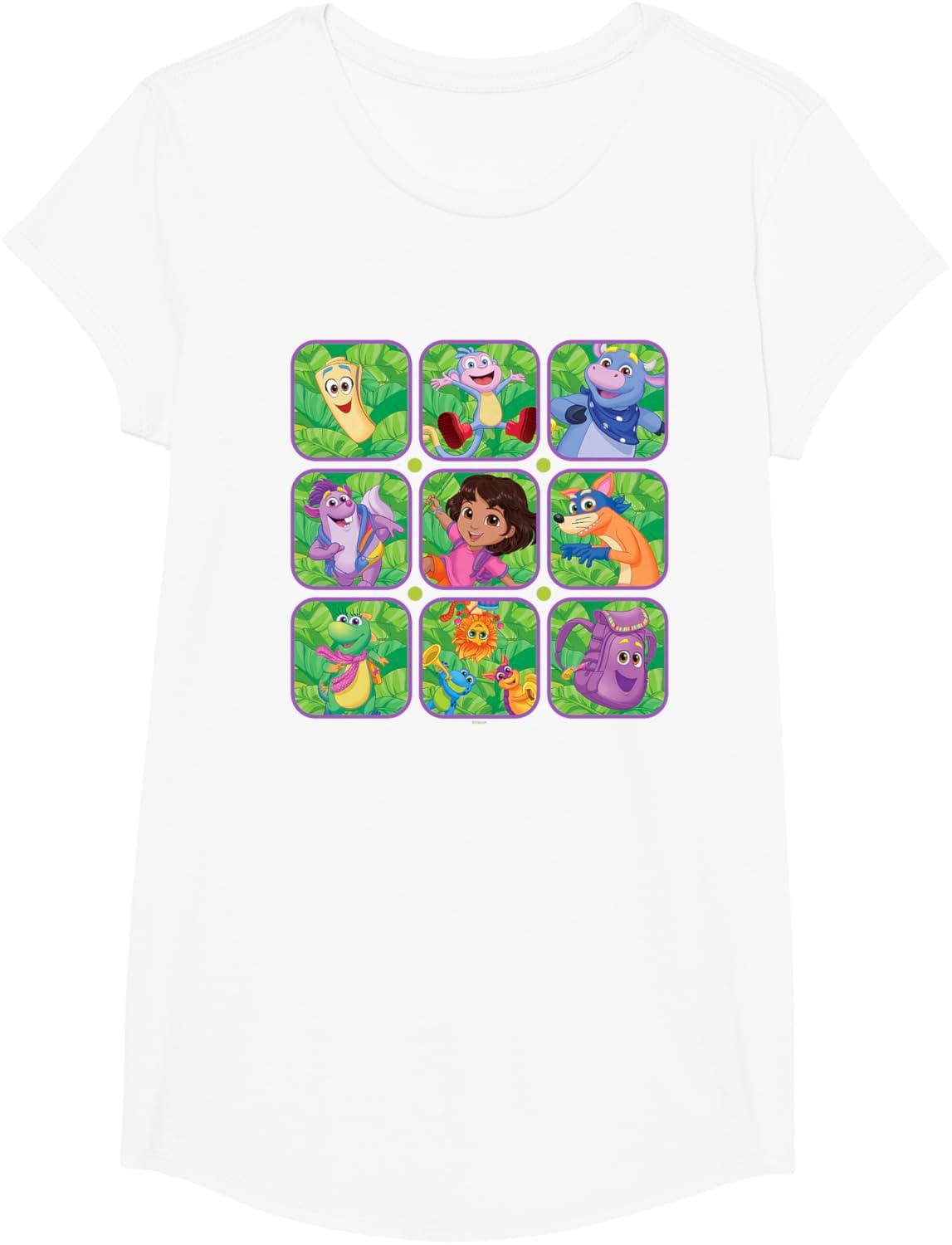 imageDora the Explorer Group Shot Characters Boxes Colorful Logo TShirtWhite