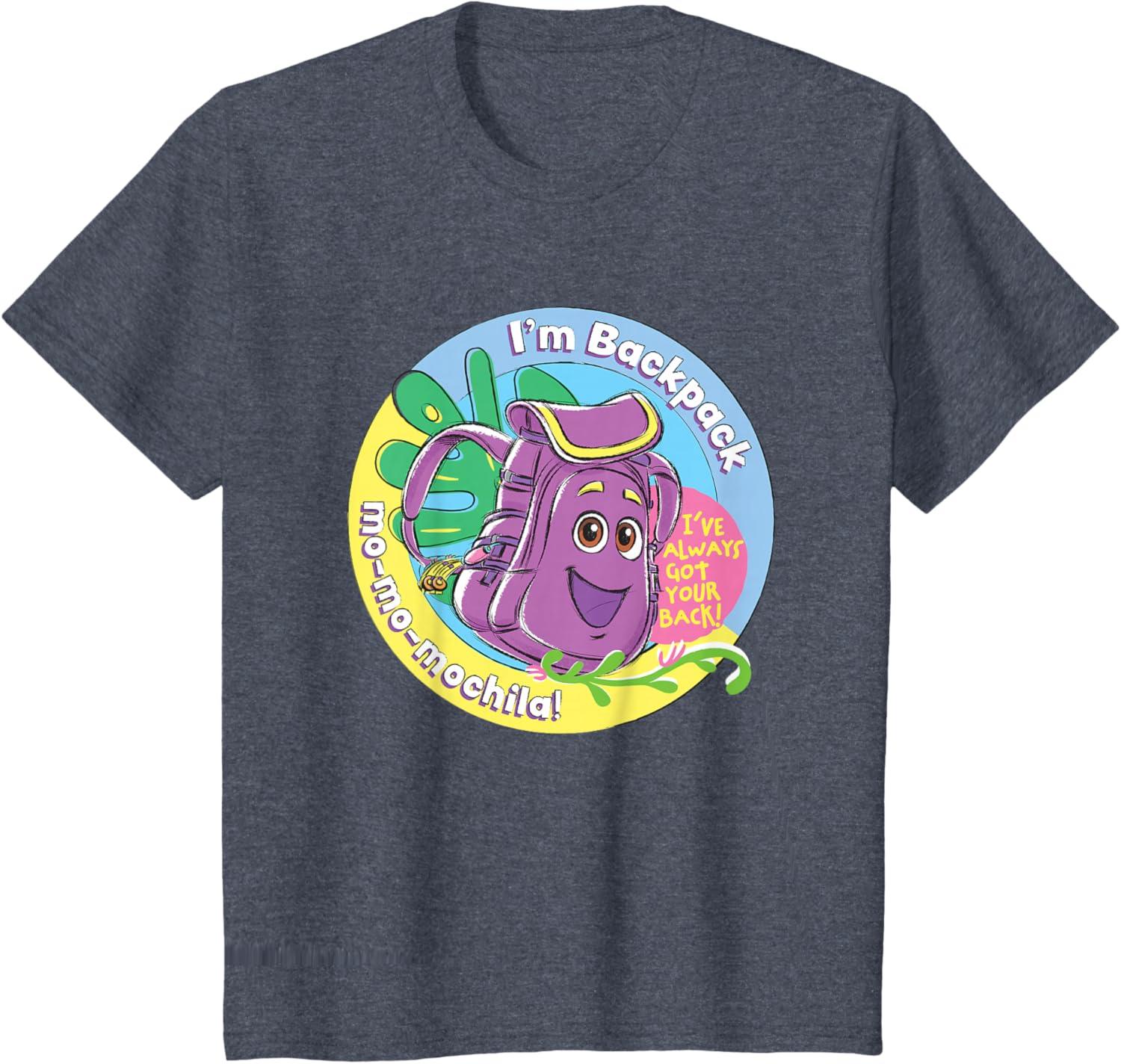 imageDora the Explorer Im Backpack MoMoMochila Chest Logo TShirtHeather Blue