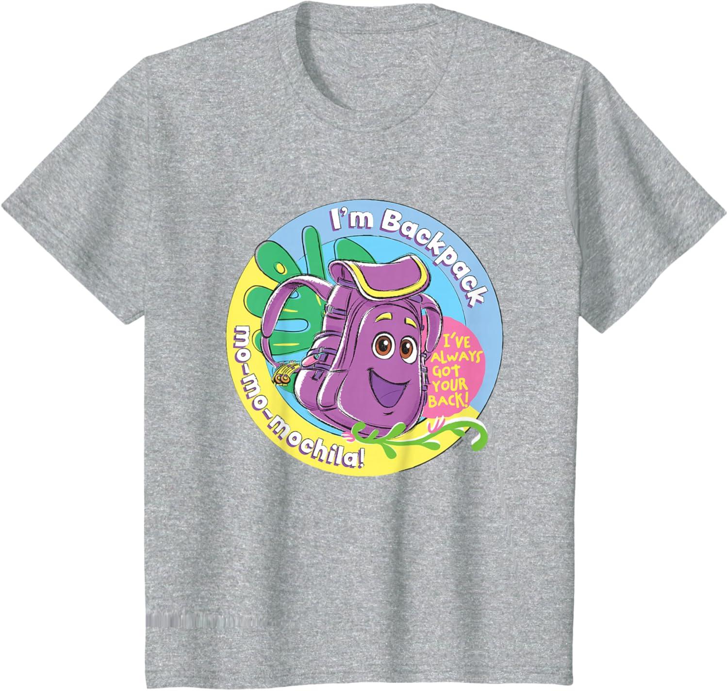 imageDora the Explorer Im Backpack MoMoMochila Chest Logo TShirtHeather Grey