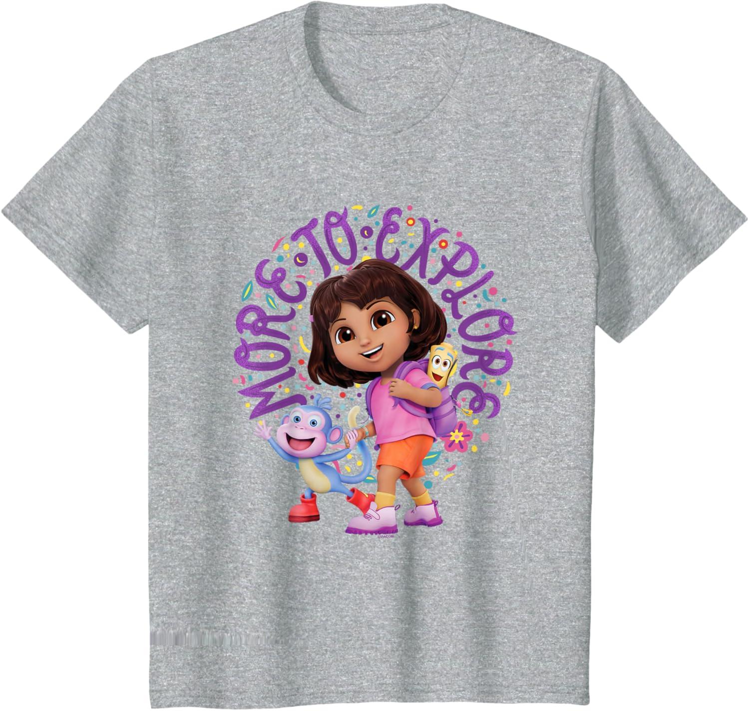 imageDora the Explorer More To Explore Colorful Big Chest Logo TShirtHeather Grey