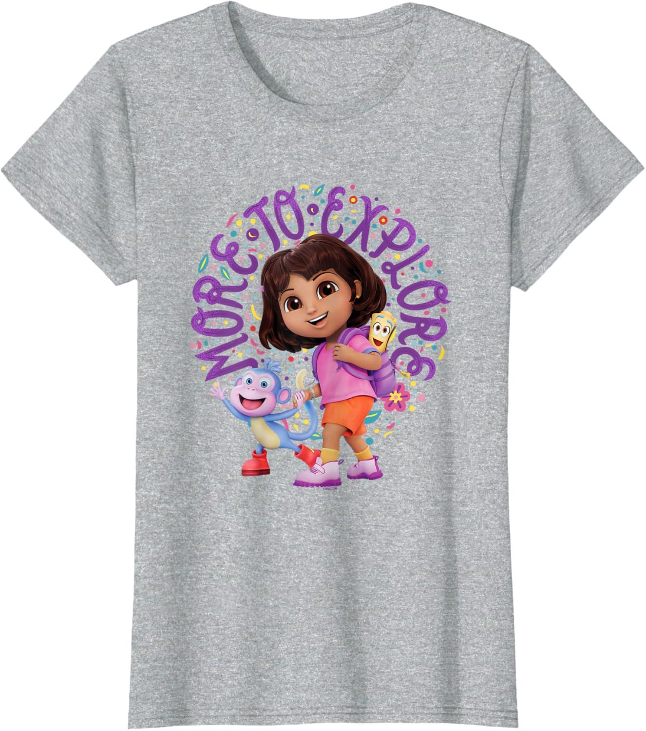 imageDora the Explorer More To Explore Colorful Big Chest Logo TShirtHeather Grey