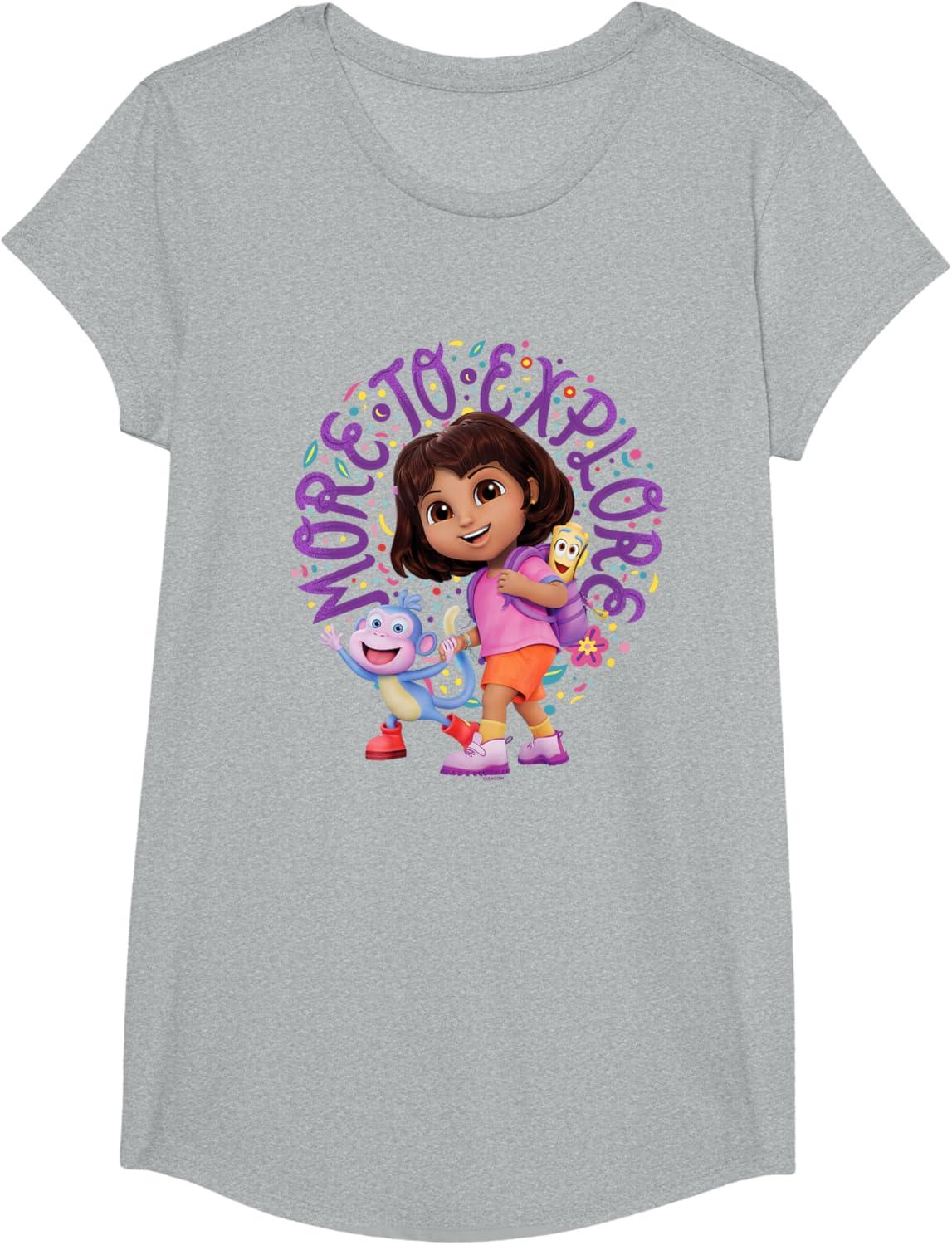 imageDora the Explorer More To Explore Colorful Big Chest Logo TShirtHeather Grey