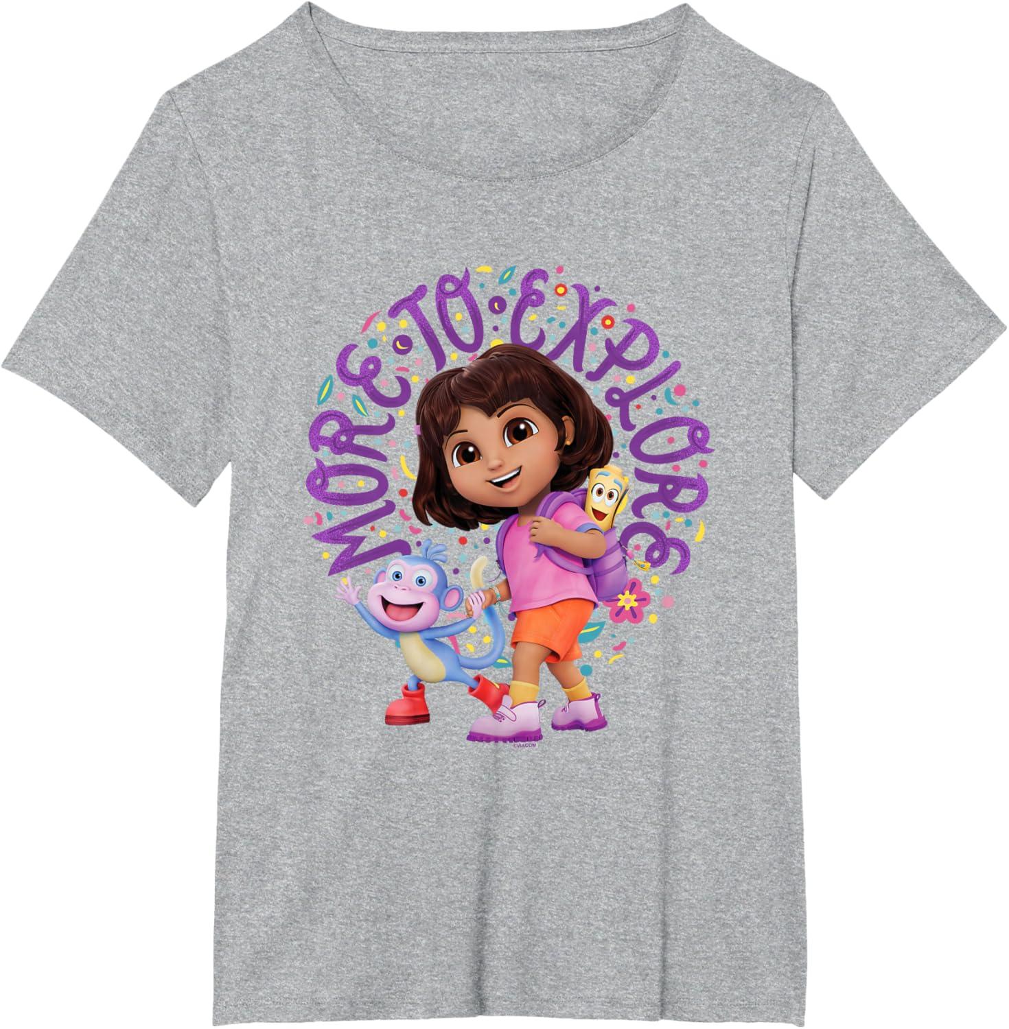 imageDora the Explorer More To Explore Colorful Big Chest Logo TShirtHeather Grey