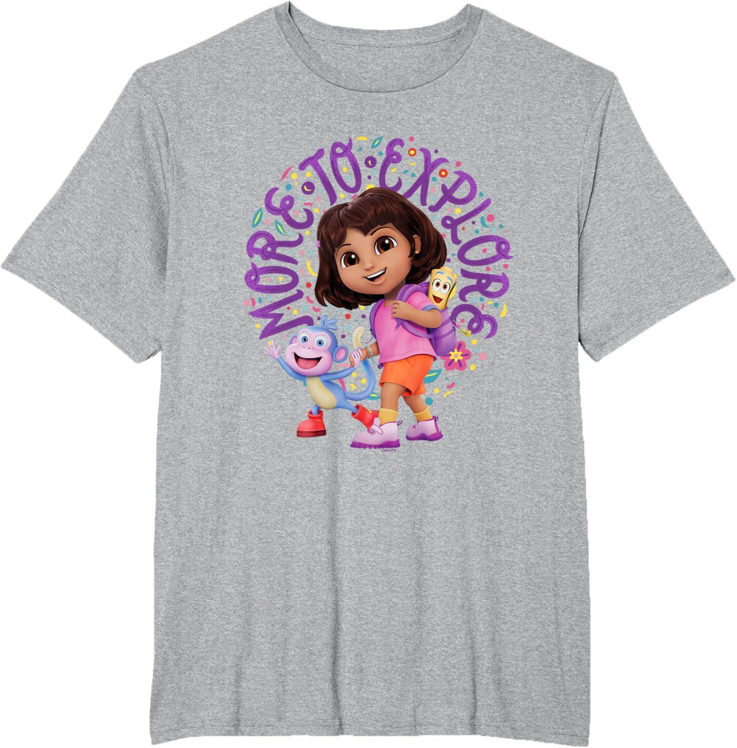 imageDora the Explorer More To Explore Colorful Big Chest Logo TShirtHeather Grey