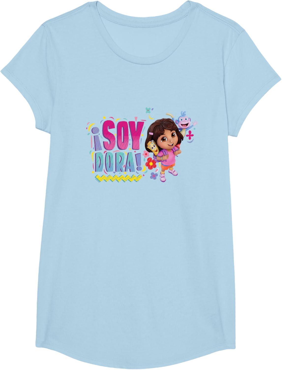 imageDora the Explorer Soy Dora Floral Colorful Big Chest Logo TShirtBaby Blue