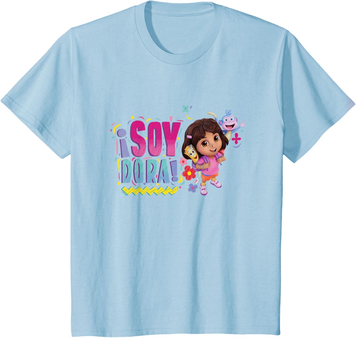 imageDora the Explorer Soy Dora Floral Colorful Big Chest Logo TShirtBaby Blue