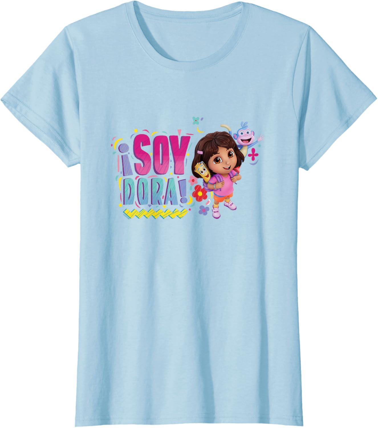imageDora the Explorer Soy Dora Floral Colorful Big Chest Logo TShirtBaby Blue