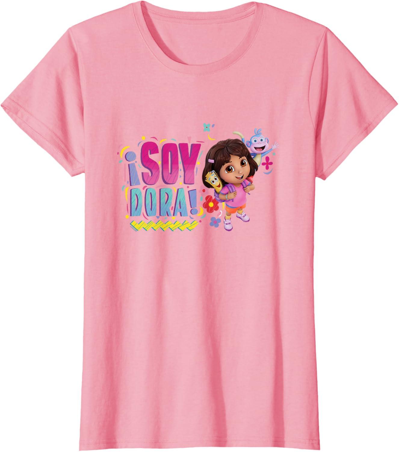 imageDora the Explorer Soy Dora Floral Colorful Big Chest Logo TShirtPink