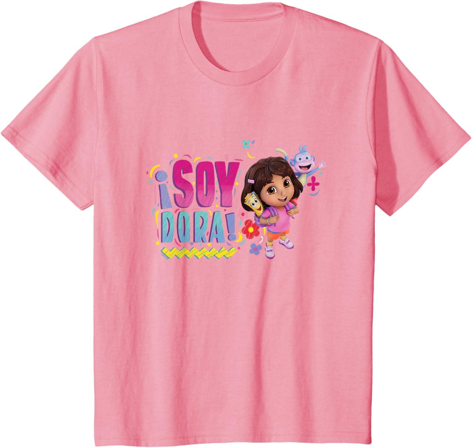 imageDora the Explorer Soy Dora Floral Colorful Big Chest Logo TShirtPink