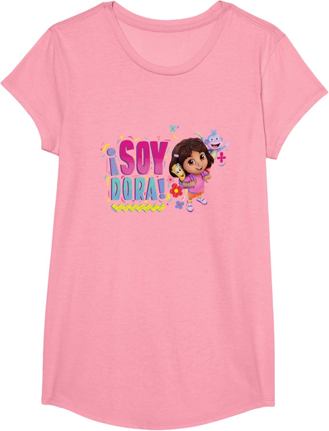 imageDora the Explorer Soy Dora Floral Colorful Big Chest Logo TShirtPink
