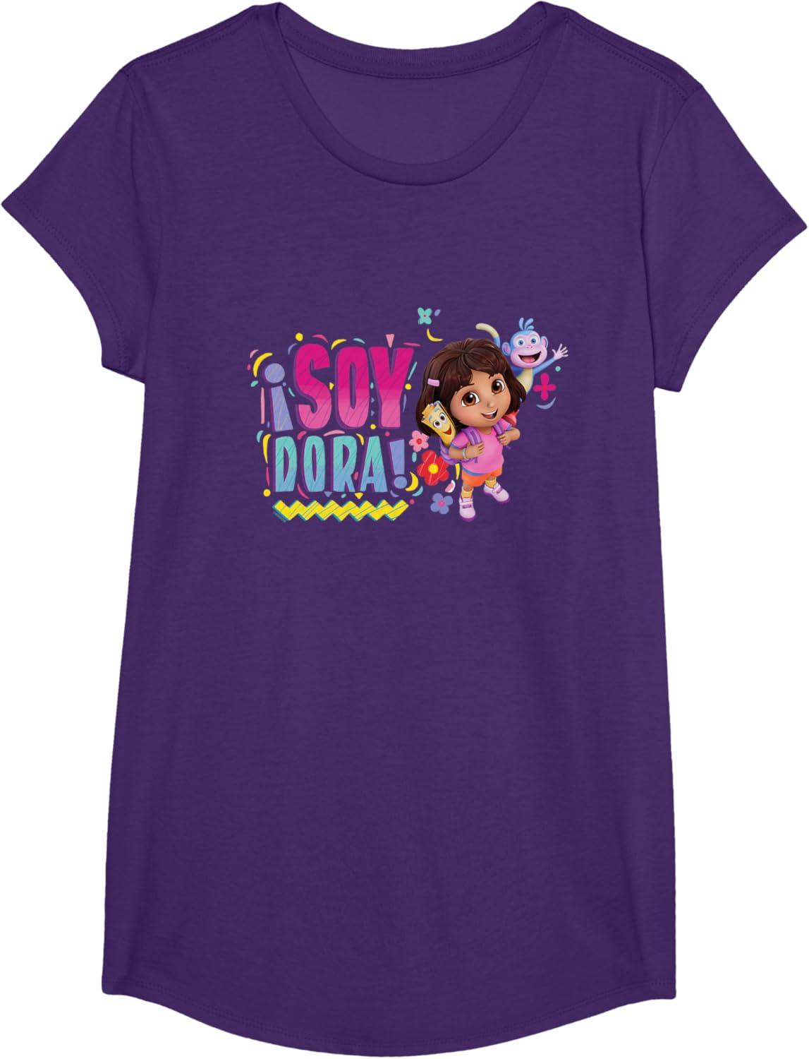 imageDora the Explorer Soy Dora Floral Colorful Big Chest Logo TShirtPurple