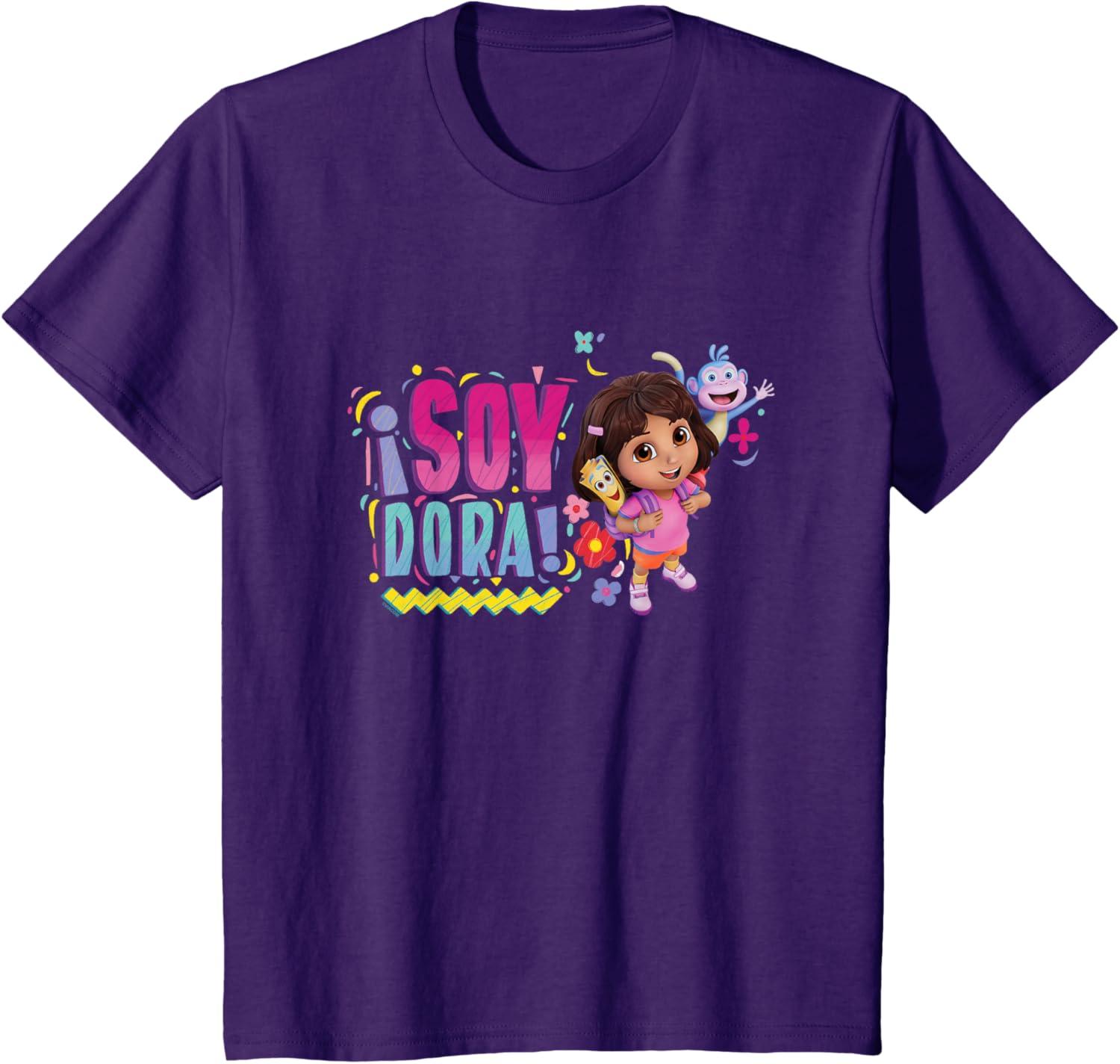 imageDora the Explorer Soy Dora Floral Colorful Big Chest Logo TShirtPurple