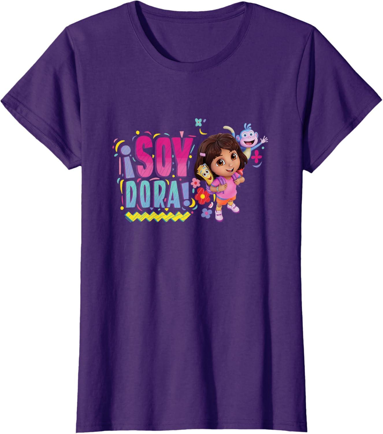 imageDora the Explorer Soy Dora Floral Colorful Big Chest Logo TShirtPurple