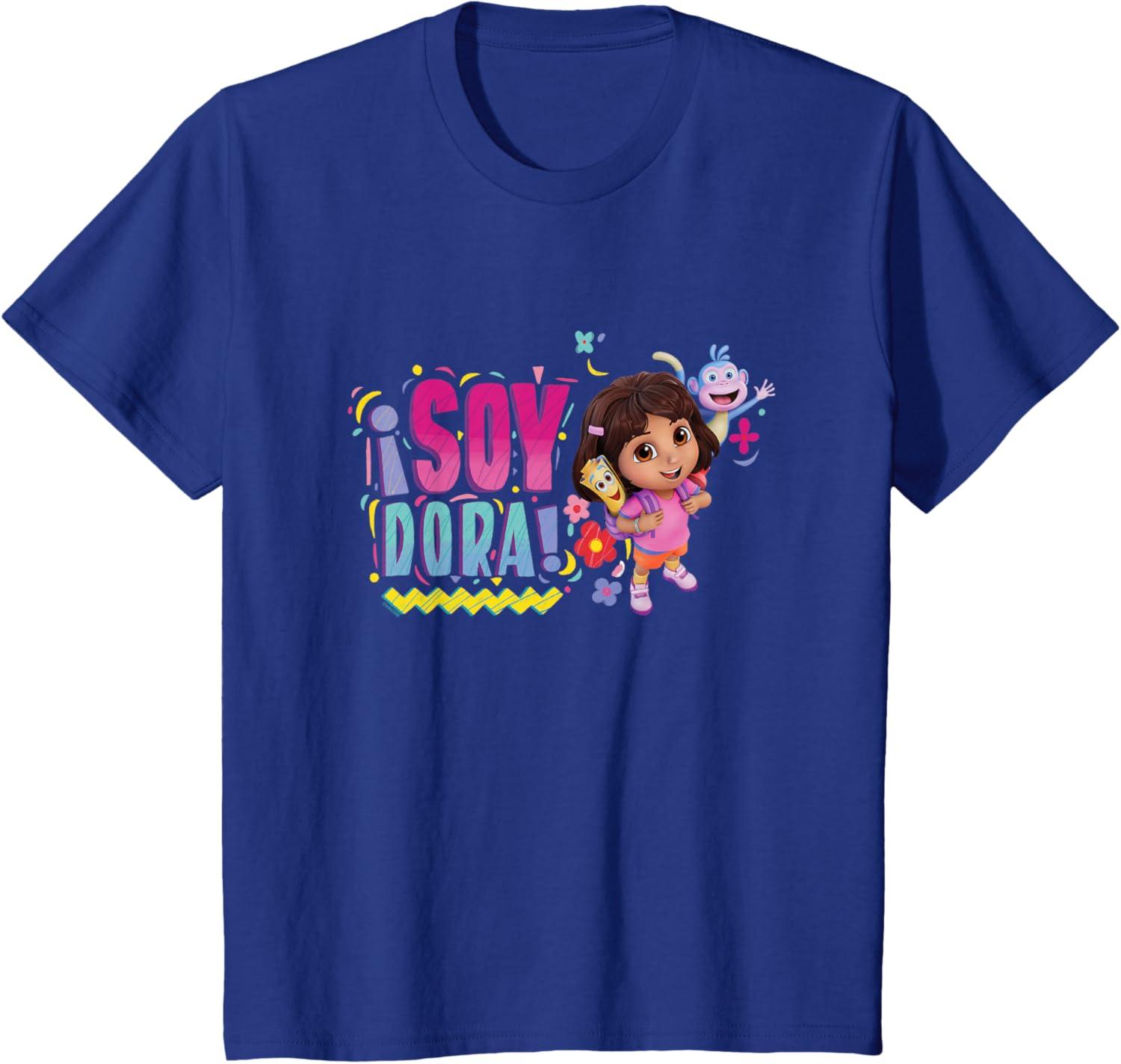 imageDora the Explorer Soy Dora Floral Colorful Big Chest Logo TShirtRoyal Blue