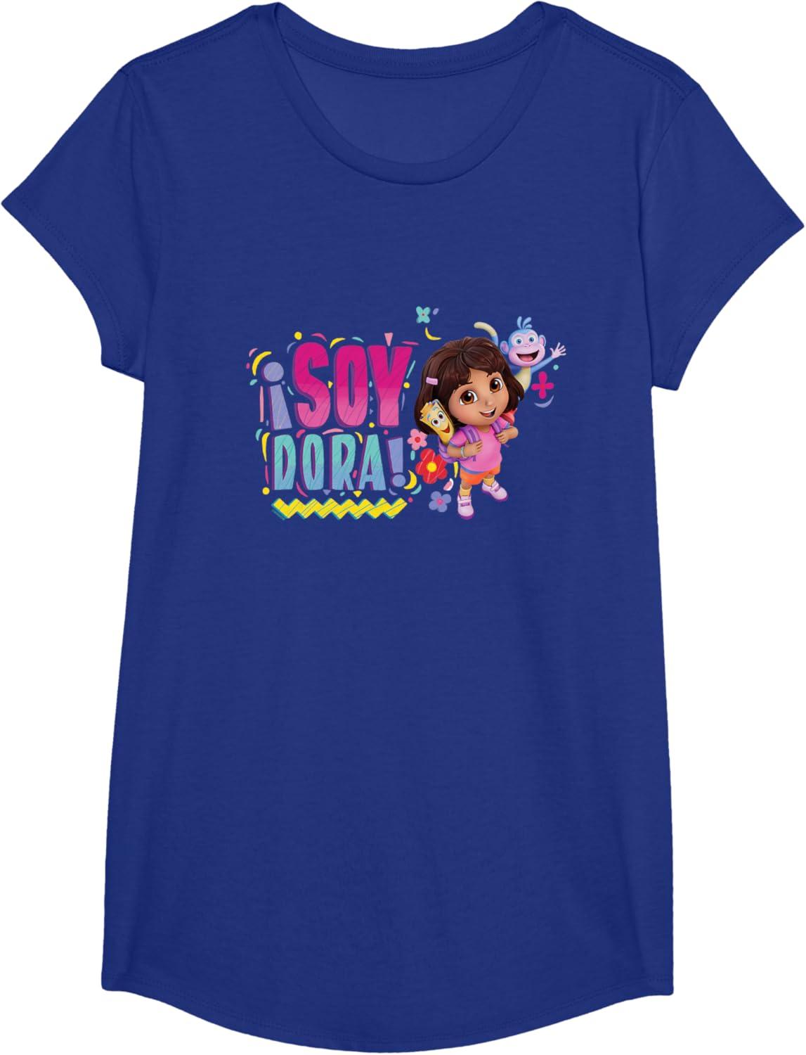 imageDora the Explorer Soy Dora Floral Colorful Big Chest Logo TShirtRoyal Blue