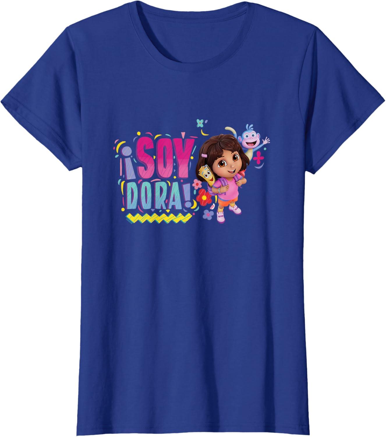 imageDora the Explorer Soy Dora Floral Colorful Big Chest Logo TShirtRoyal Blue