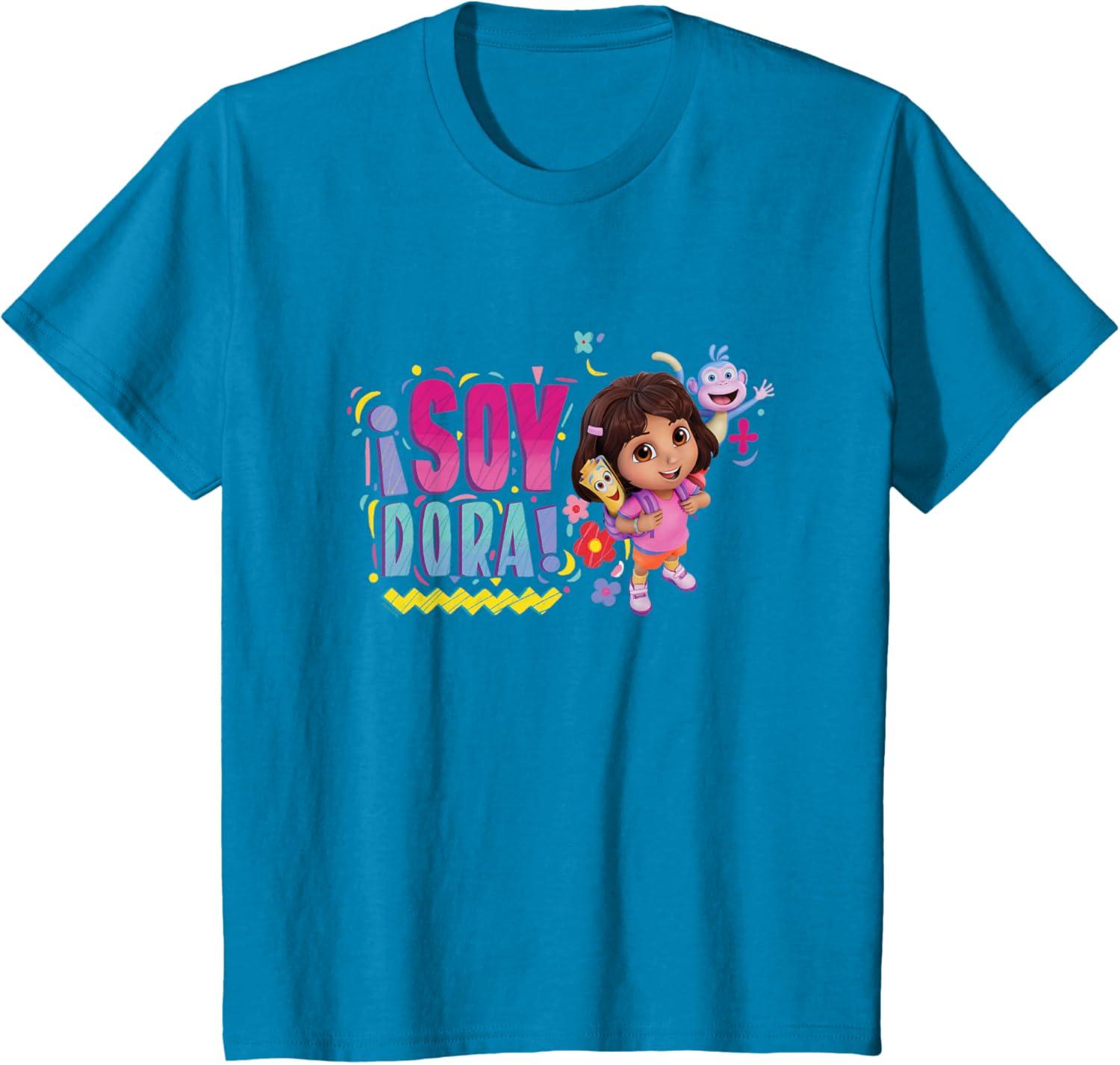imageDora the Explorer Soy Dora Floral Colorful Big Chest Logo TShirtSapphire Blue