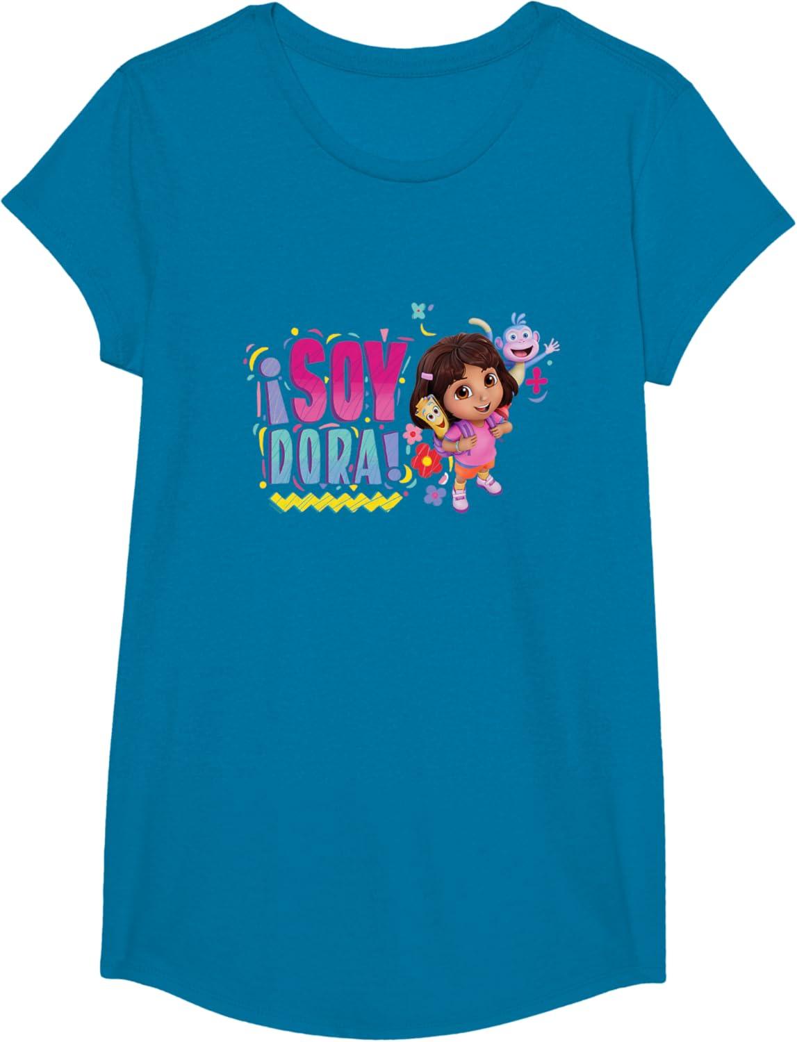 imageDora the Explorer Soy Dora Floral Colorful Big Chest Logo TShirtSapphire Blue