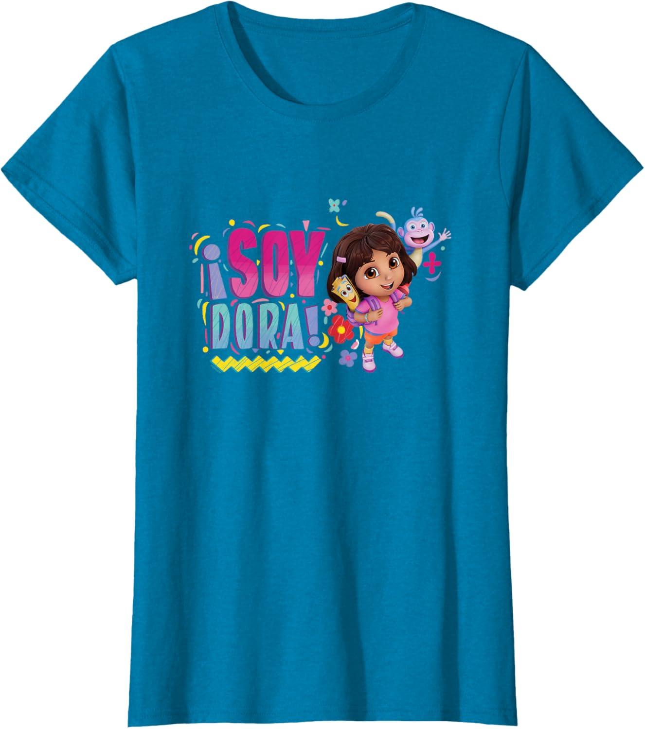 imageDora the Explorer Soy Dora Floral Colorful Big Chest Logo TShirtSapphire Blue