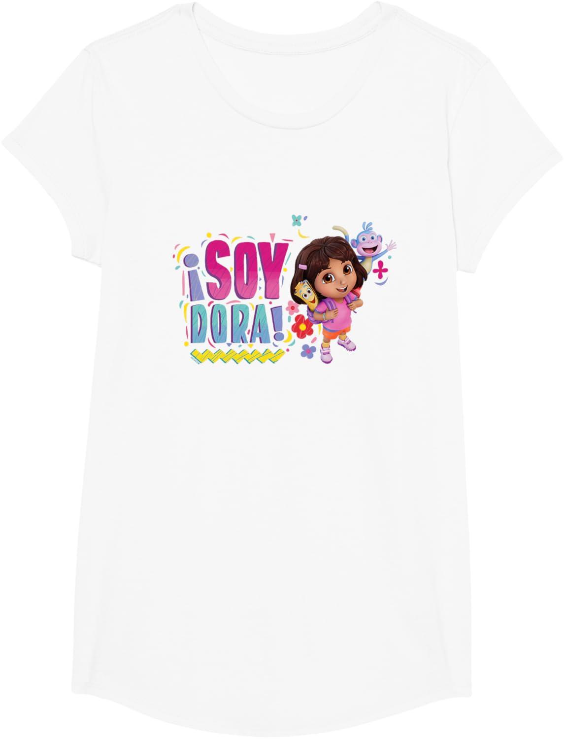 imageDora the Explorer Soy Dora Floral Colorful Big Chest Logo TShirtWhite