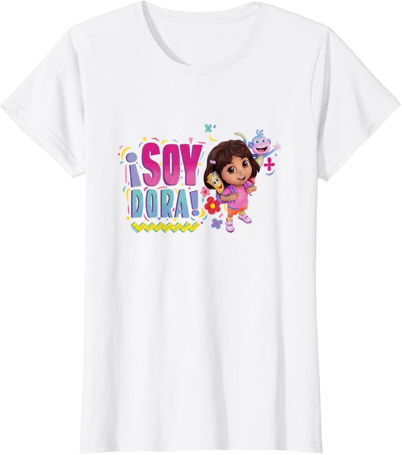 imageDora the Explorer Soy Dora Floral Colorful Big Chest Logo TShirtWhite
