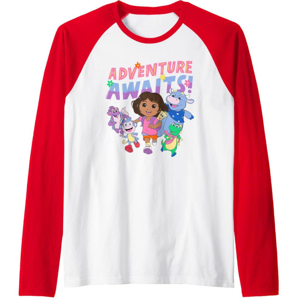imageDora 2024 Adventure Awaits Raglan Baseball TeeRedWhite