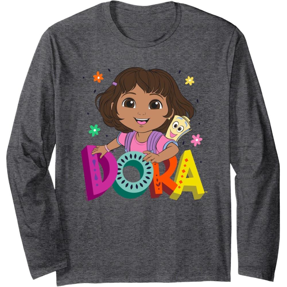 imageDora 2024 Dora and Map Logo Long Sleeve TShirtDark Heather Grey