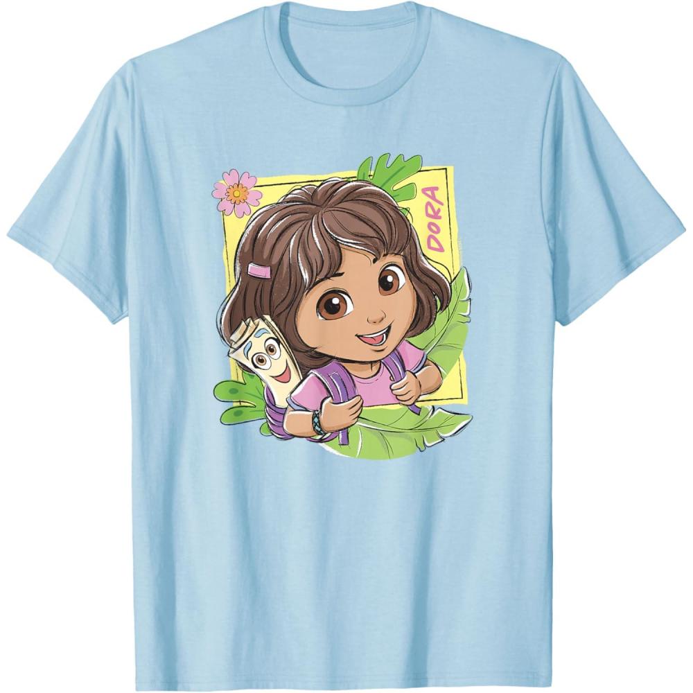 imageDora 2024 Dora and Map Tropical Leaves TShirtBaby Blue