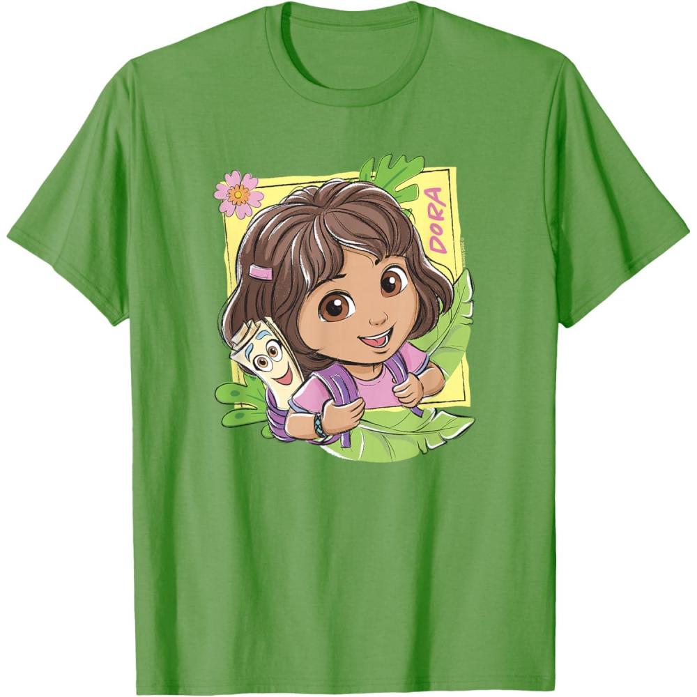 imageDora 2024 Dora and Map Tropical Leaves TShirtGrass Green