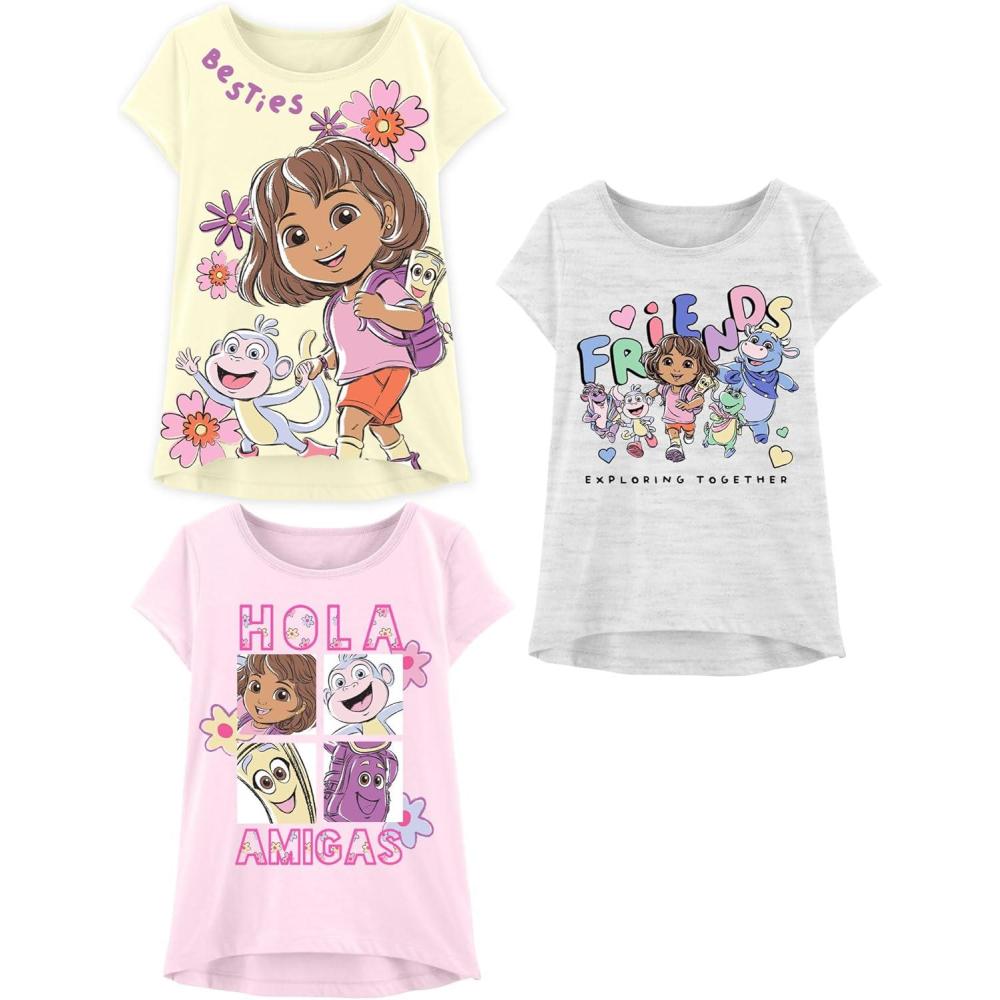 imageDora The Explorer TShirt Sets Boots ampamp Friends Kids Birthday Party Graphic Outfit Tee Toddlers Birthday to Girls ClothesYellow Grey Pink