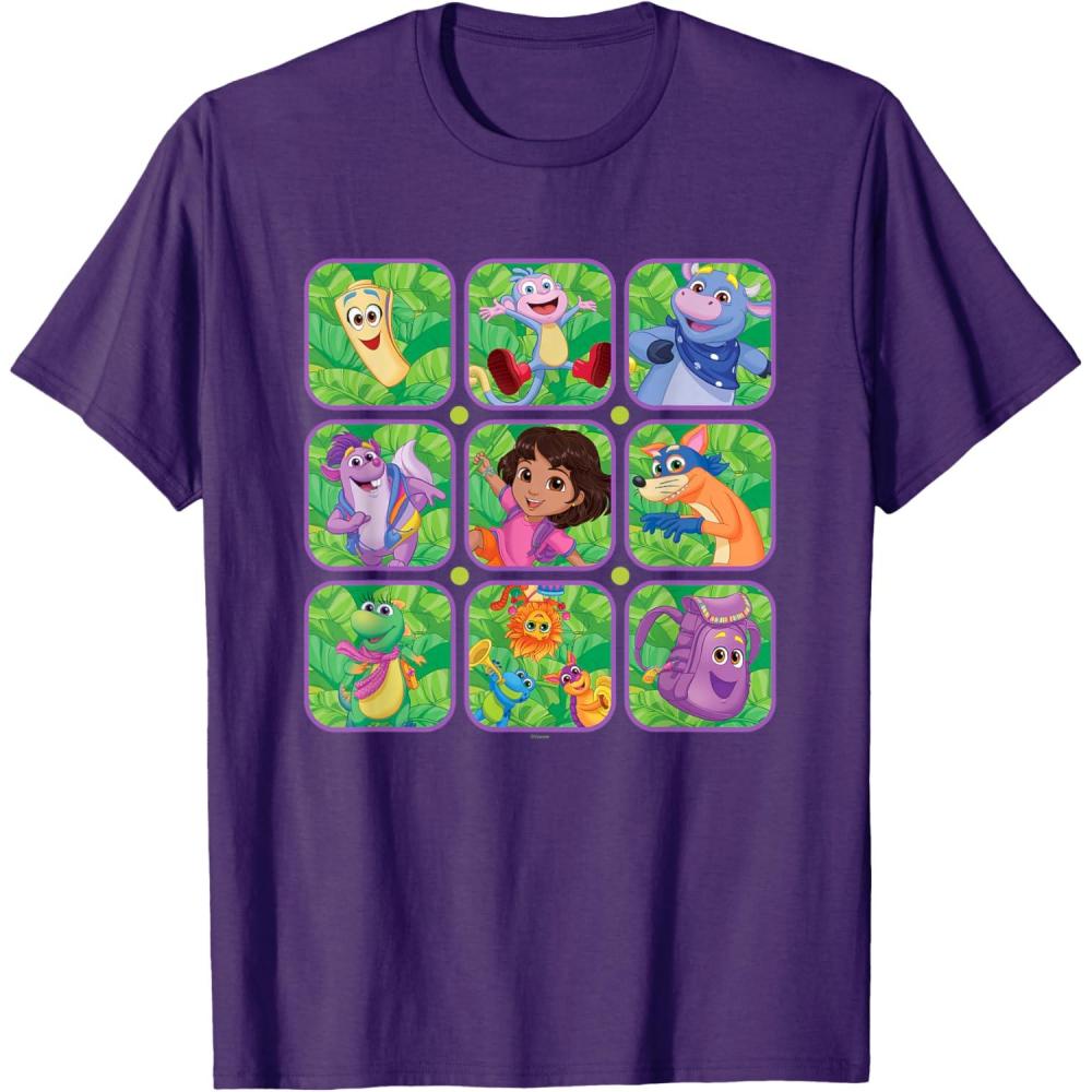 imageDora the Explorer Group Shot Characters Boxes Colorful Logo TShirtPurple