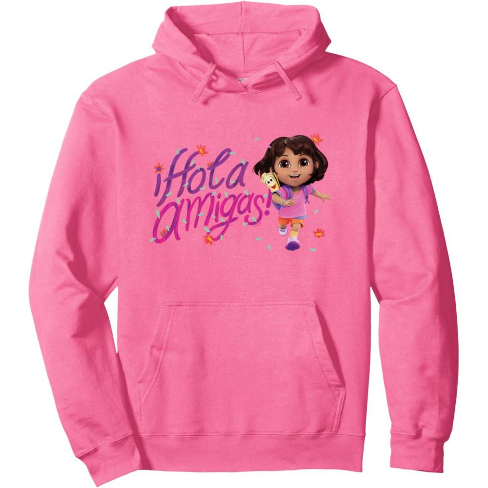 imageDora the Explorer Hola Amigas Colorful Floral Chest Logo Pullover HoodieBright Pink