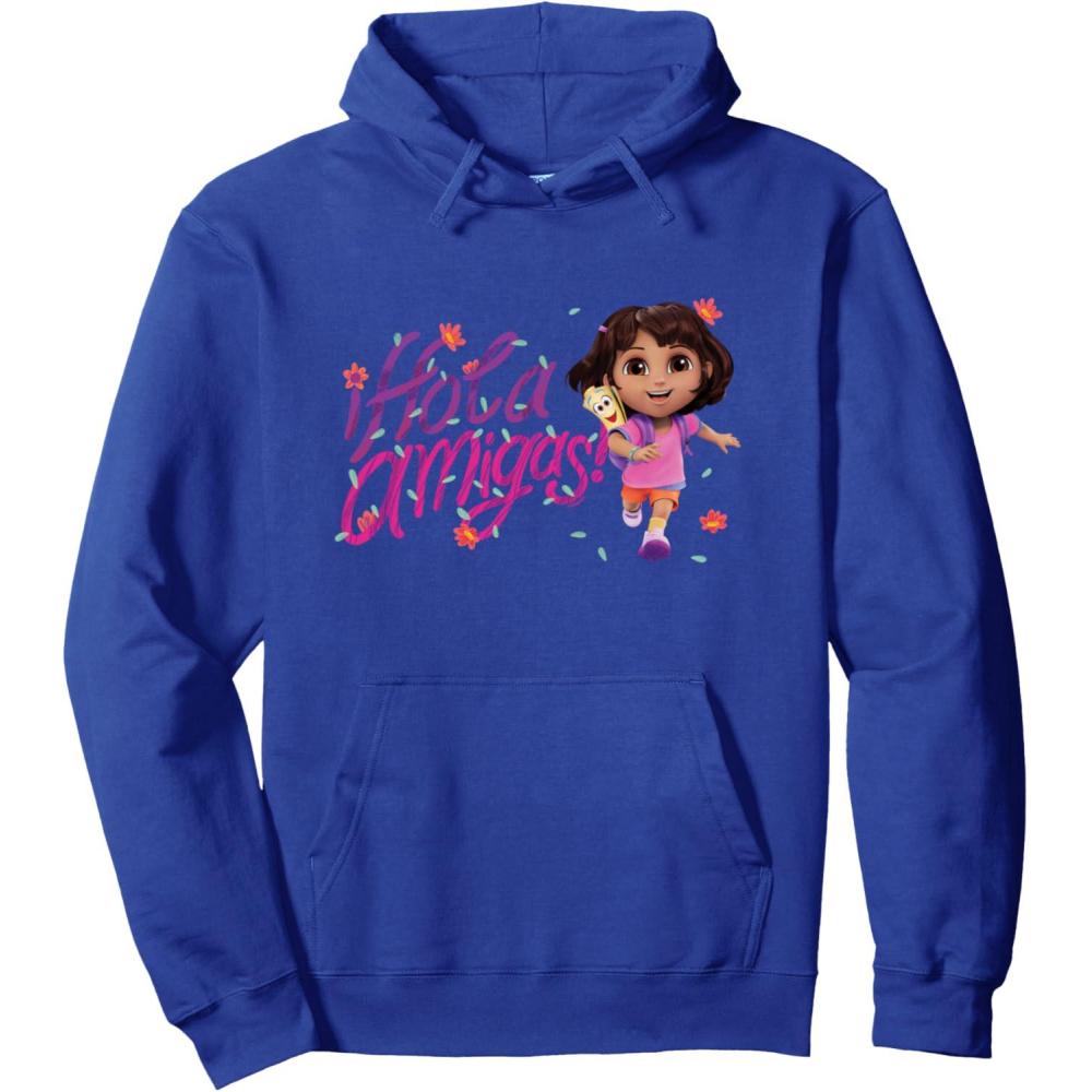 imageDora the Explorer Hola Amigas Colorful Floral Chest Logo Pullover HoodieRoyal Blue