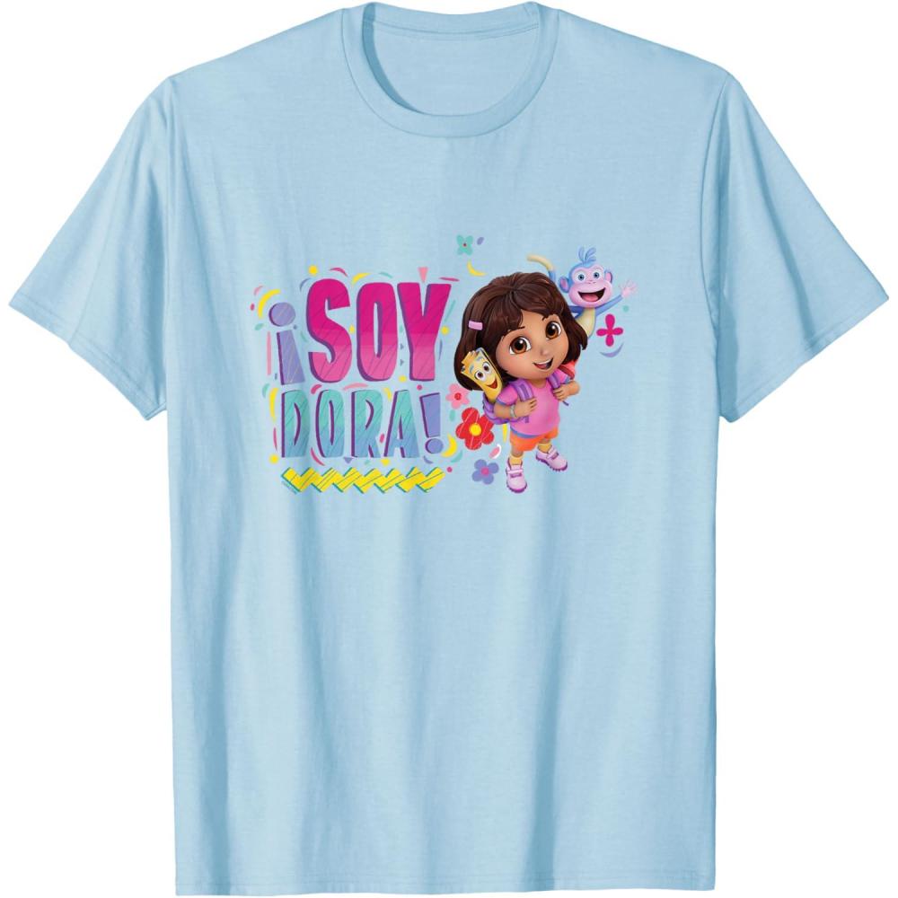 imageDora the Explorer Soy Dora Floral Colorful Big Chest Logo TShirtBaby Blue