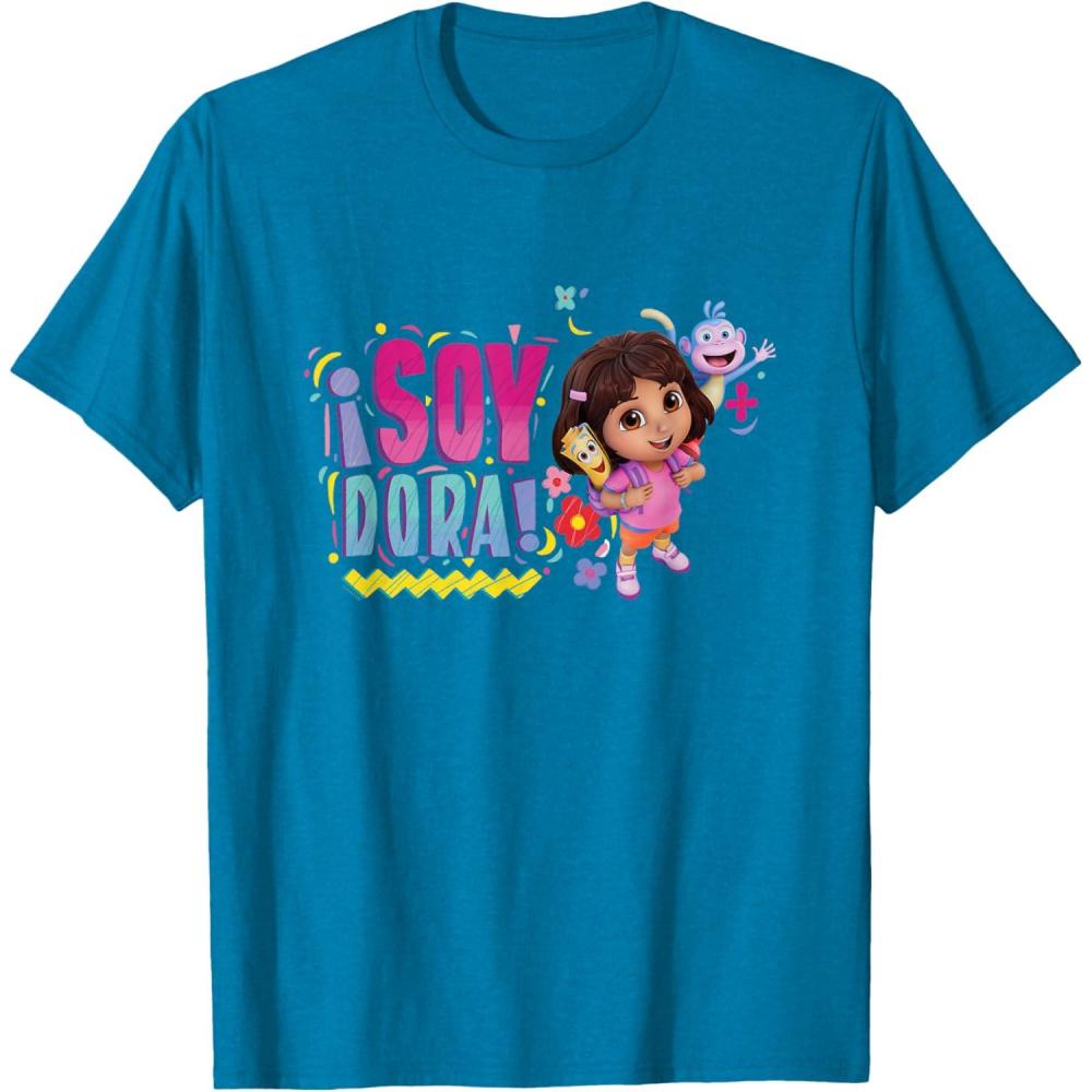 imageDora the Explorer Soy Dora Floral Colorful Big Chest Logo TShirtSapphire Blue